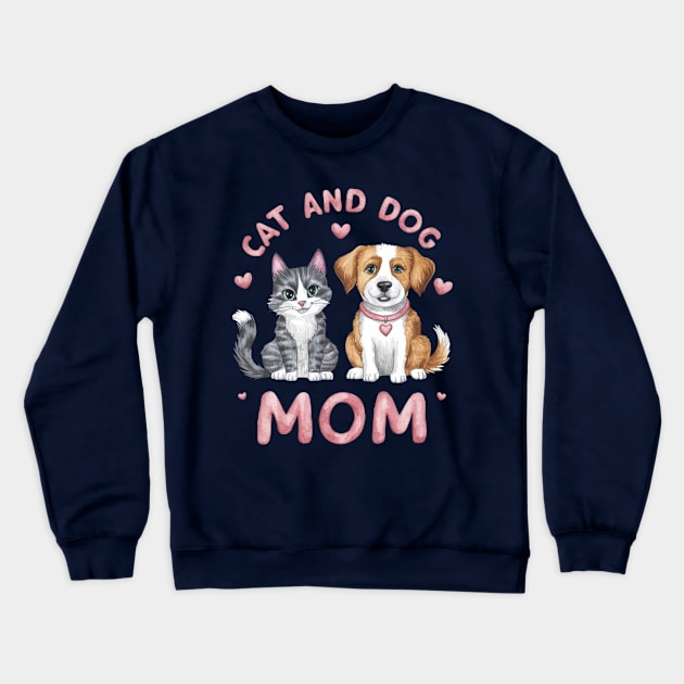 Cat and Dog Mom Crewneck Sweatshirt by TooplesArt